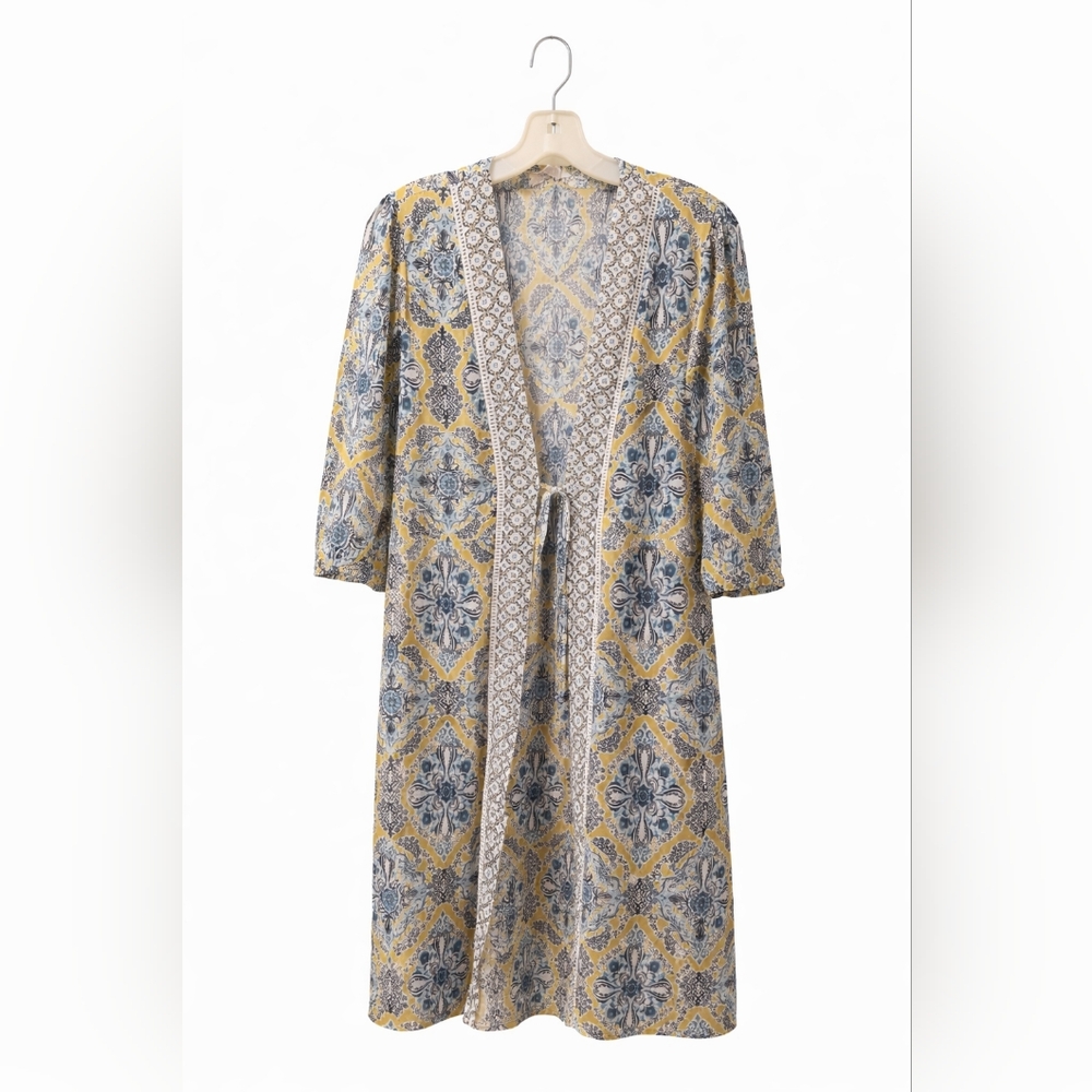 Boho Floral Kimono Robe in Yellow and Blue Ember Brand Size Medium